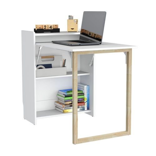 Escritorio con Biblioteca Plegable L-101 Melamina Blanco
