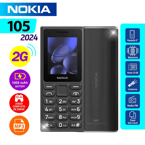 Nokia 105 (2024) 2G Teléfono Clásico con Batería Duradera