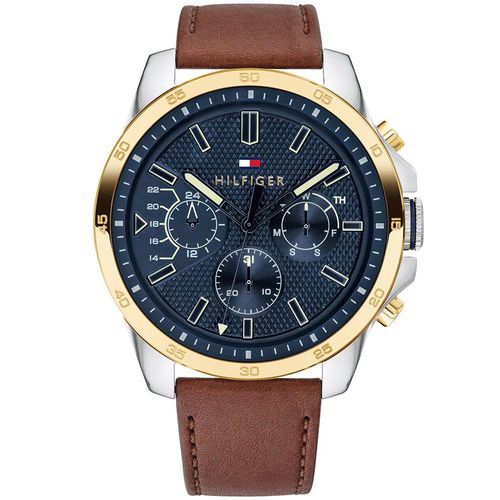 Reloj Tommy Hilfiger Decker 1791561 Multifuncional Correa de Cuero Marrón Dial Azul