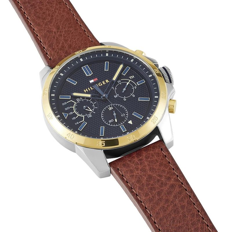 Reloj-Tommy-Hilfiger-Decker-1791561-Multifuncional-Correa-de-Cuero-Marron-Dial-Azul