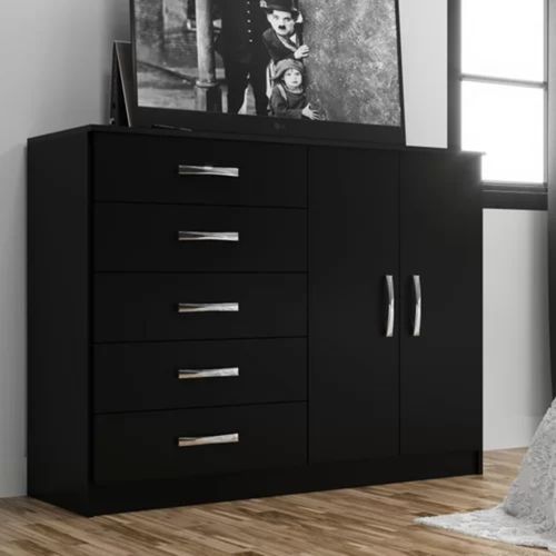Cómoda clásica 5 cajones 2 puertas Atlas color Negro TU MESITA
