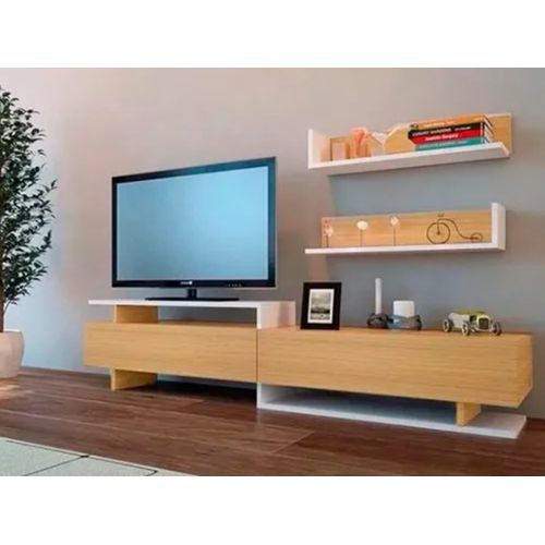 Centro de Entretenimiento Premium Zeta Color Roble con 2 Repisas
