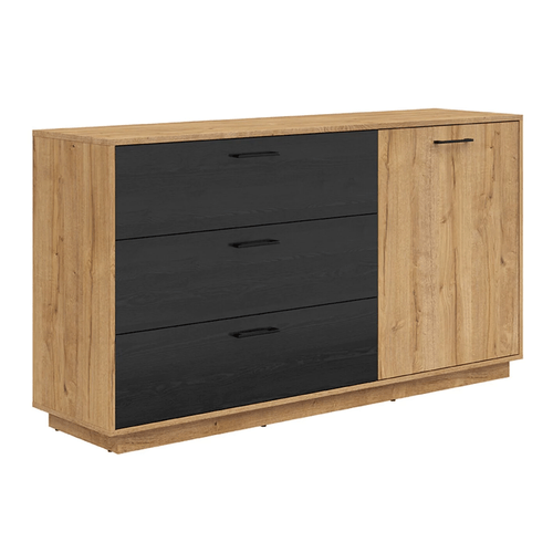 Cómoda Clásica 3 cajones 1 puerta Alissa color Macadamia/Negro TU MESITA