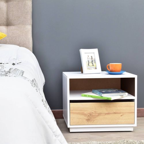 Velador Moderno 1 cajón Aries color Blanco/Duna TU MESITA