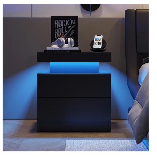 Velador Mesa de Noche Yadira TU MESITA Melamina 18mm Luz LED color Negro
