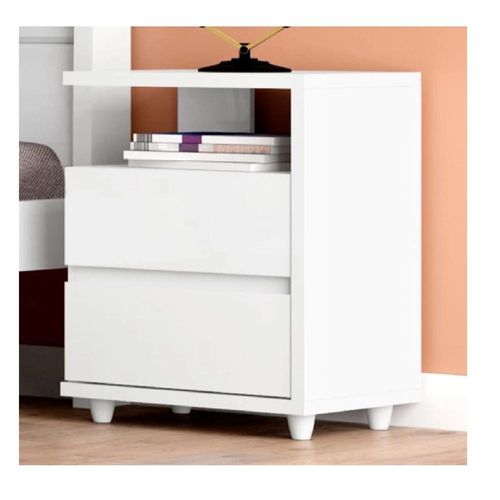 Veladores Modernos Jgo x2 TU MESITA Loren Melamina 18mm color Blanco 2 cajones