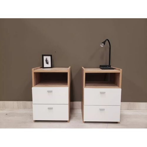 Veladores Mesas de Noche set x2 Dakar color Blanco/Haya TU MESITA