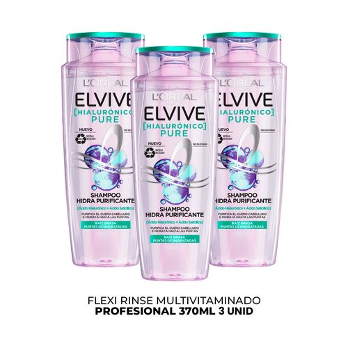 Hialurónico Pure Shampool'Oréal Paris 370ml 3 Unid