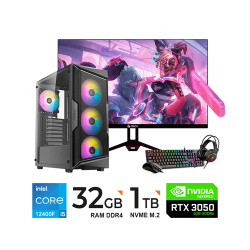 PC Intel Core i5-12400F / 32GB RAM / 1TB SSD M.2 / FUENTE CERTIFICADA 550W / RTX 3050 6GB / MONITOR
