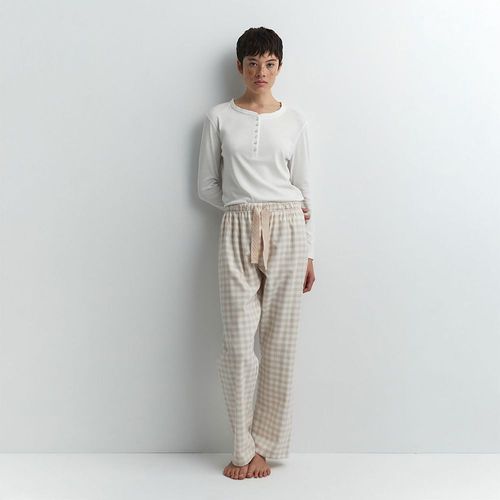 Pantalón Pijama Sfera Mujer Franela Cuadros Camel