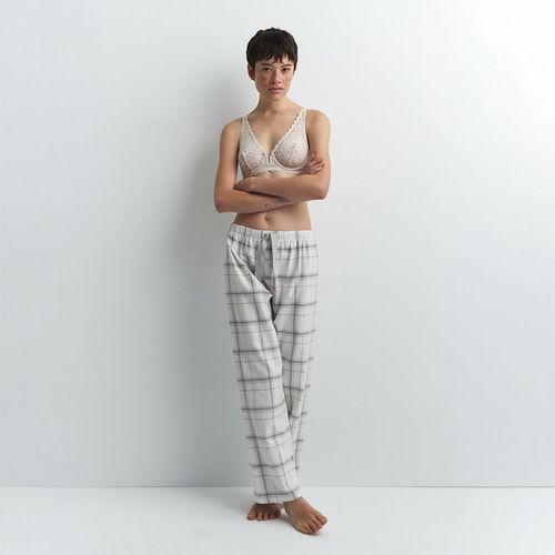 Pantalón Pijama Sfera Mujer Franela Cuadros Blanco Gris