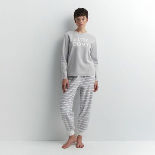 Pijama Sfera Mujer Polar Cosy Gris Claro Blanco