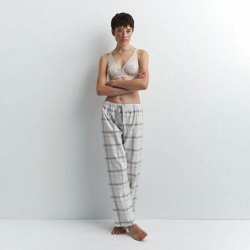 Pantalón Pijama Sfera Mujer Franela Cuadros Blanco Gris
