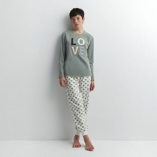 Pijama Sfera Mujer Polar Love Verde Blanco Roto