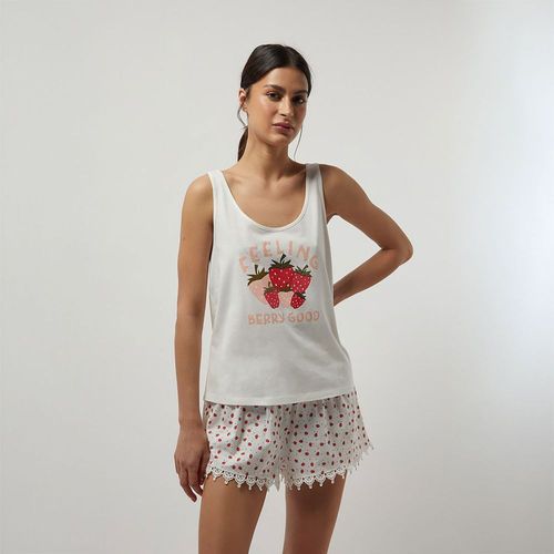 Polo Pijama Sfera Mujer Fresas Blanco Roto