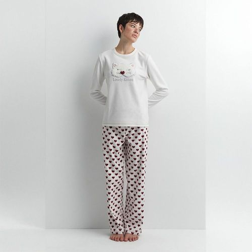 Pijama Sfera Mujer Polar Gatito Blanco Roto