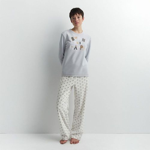 Pijama Sfera Mujer Polar Texto Gris Medio Blanco Roto