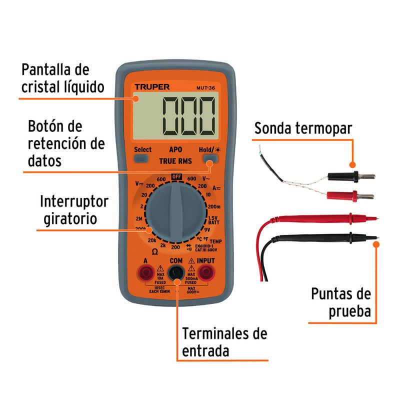 Multitester-Multimetro-Digital-Profesional-Truper-Voltaje-Resistencia-MUT-36