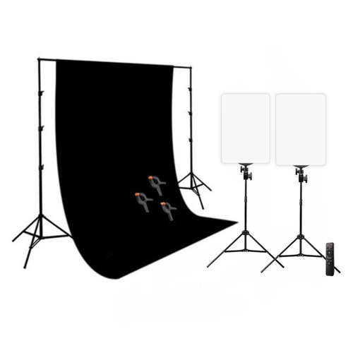 Fondo de tela muselina Negra + Panel LED Mobet M777 Dúo para fotografía