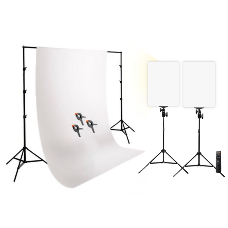 Fondo-de-tela-muselina-Blanca---Panel-LED-Mobet-M777-Duo-para-fotografia