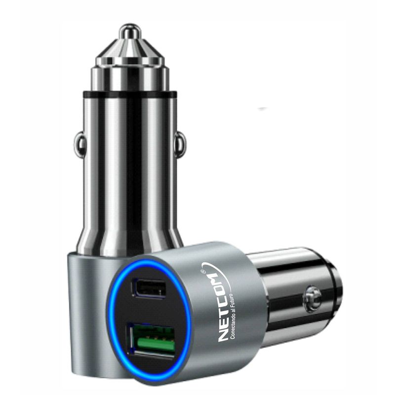 Cargador-para-Auto-1-USB-QC30-1-TIPO-C-NETCOM-34A-12V-24V-C-RAPIDA