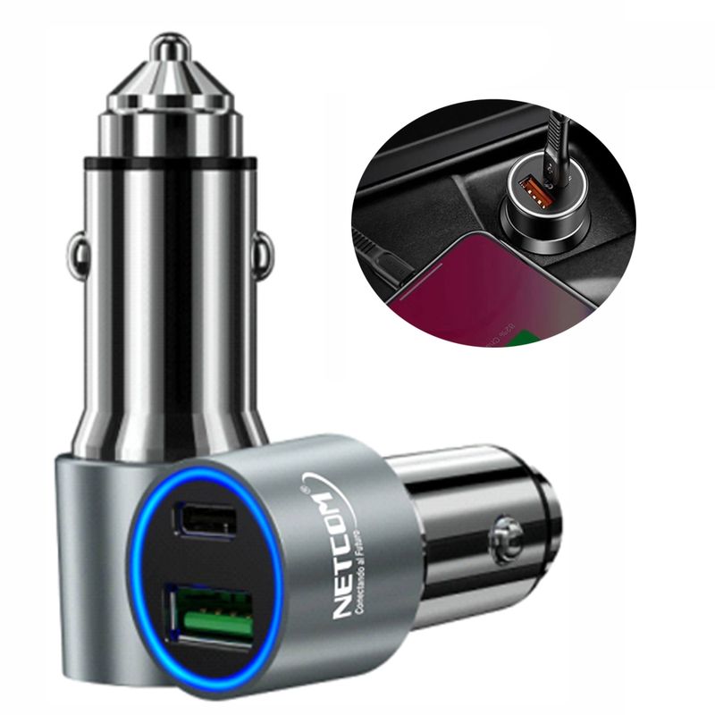 Cargador-para-Auto-1-USB-QC30-1-TIPO-C-NETCOM-34A-12V-24V-C-RAPIDA