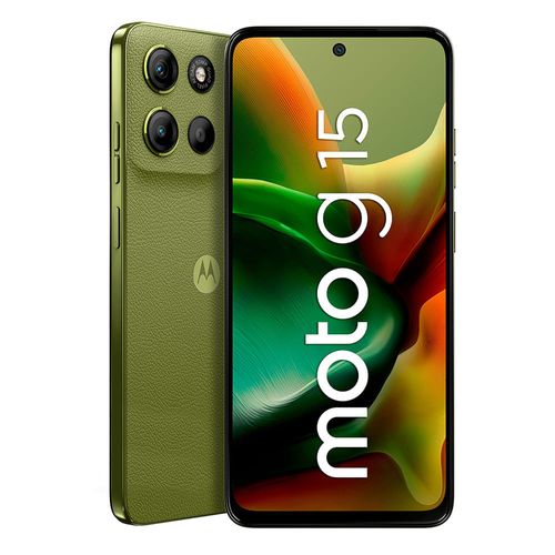 Celular Motorola Moto G15 4G 256GB, 4GB RAM, cámara principal 50MP + 5MP, frontal 8MP, 6.72", verde