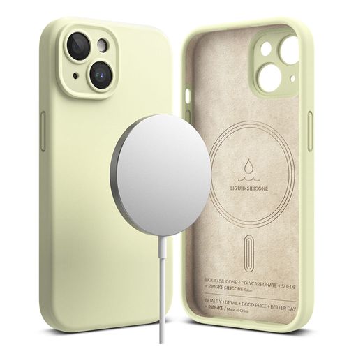 Case para iPhone 15 Silicon Magnetic, con MagSafe para carga inalámbrica, para accesorios magnéticos, Sunny Lime