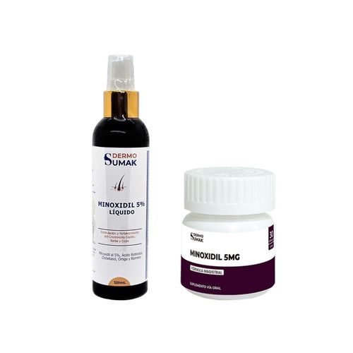 MINOXIDIL 5% EN LIQUIDO 120ML + Minoxidil 5mg x 30 Cápsulas