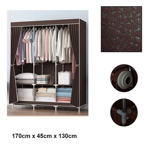 ropero de tela 3 cuerpos 170cm x 45cm x 130cm marron