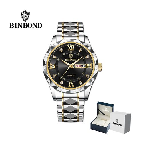 Reloj BINBOND Elegante para Hombre - Acero - Negro/Oro