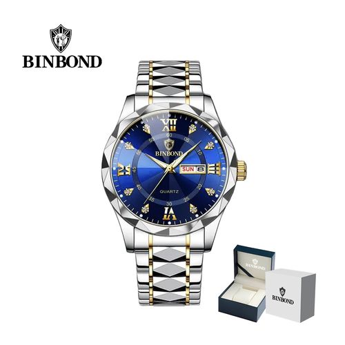 Reloj BINBOND para Hombre - Elegante - Acero - Azul/Oro