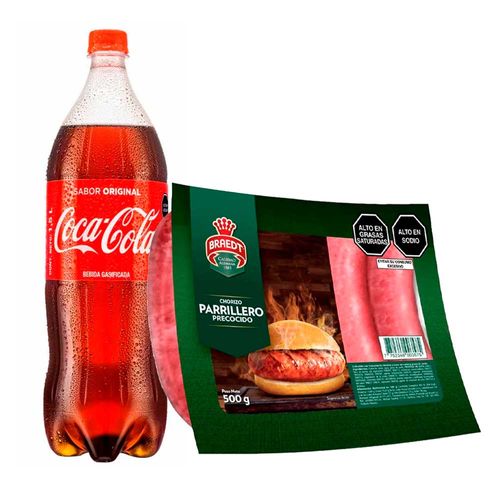 Pack Chorizo Parrillero Precocido BRAEDT Paquete 500g + Gaseosa COCA COLA Botella 1.5L