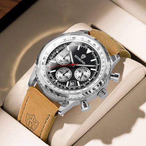 Reloj BINBOND para Hombre - Elegante - Cuero - Negro/Plata