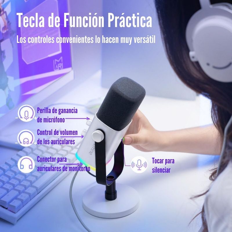 Fifine---Microfono-Ampligame-AM8-RGB-USB-XLR-Dynamic---Blanco