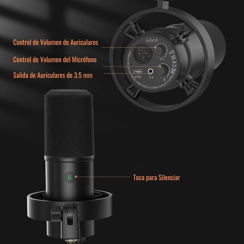 Fifine---Microfono-T688-XLR-USB-Dynamic--incluye-Brazo----Negro
