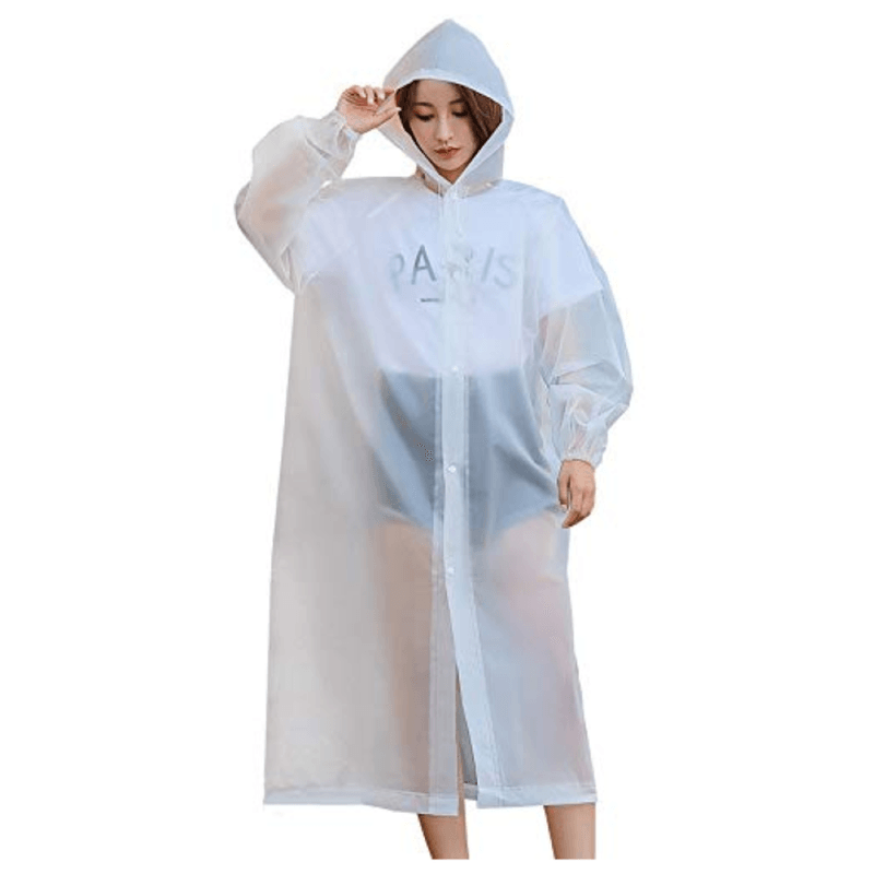 Poncho-Para-Lluvia-Ligero-Impermeable-con-capucha-y-botones-Blanco