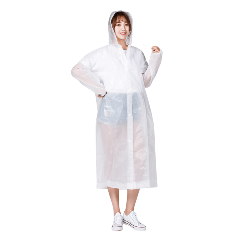 Poncho-Para-Lluvia-Ligero-Impermeable-con-capucha-y-botones-Blanco