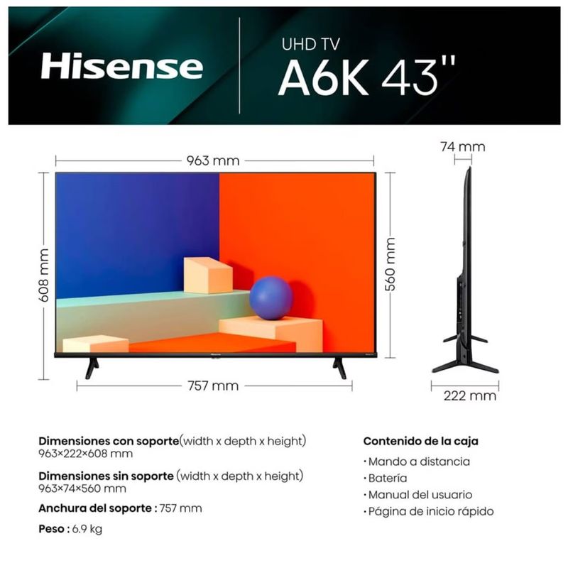 Televisor-Hisense-43--LED-Smart-UHD-4K-VIDAA-43A6K-2023