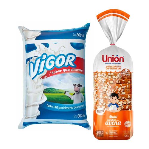 Pack Pan de Molde UNIÓN Multisemillas y Avena Bolsa 540g + Leche UHT VIGOR Bolsa 800ml