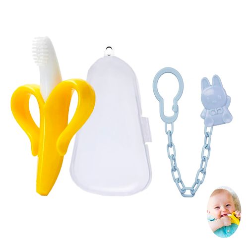 Mordedor Banana Amarillo Con Cadena Baby Froggie Conejo Azul Para Bebe