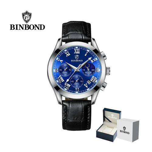 Reloj BINBOND para Hombre - Elegante - Cuero - Azul/Plata