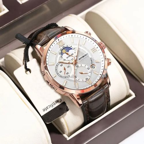 Reloj BINBOND para Hombre - Cuero Blanco/Oro