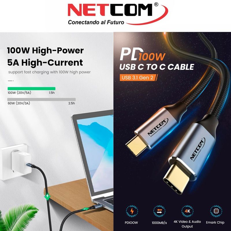 Cable-USB-C-31-Tipo-C-a-Tipo-C-Gen2-10Gbps-4K-Ultra-HD-100W-PD-30