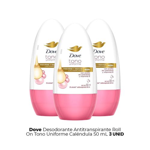 Desodorante Antitranspirante Roll On Tono Uniforme 50ml Dove 3 Unid