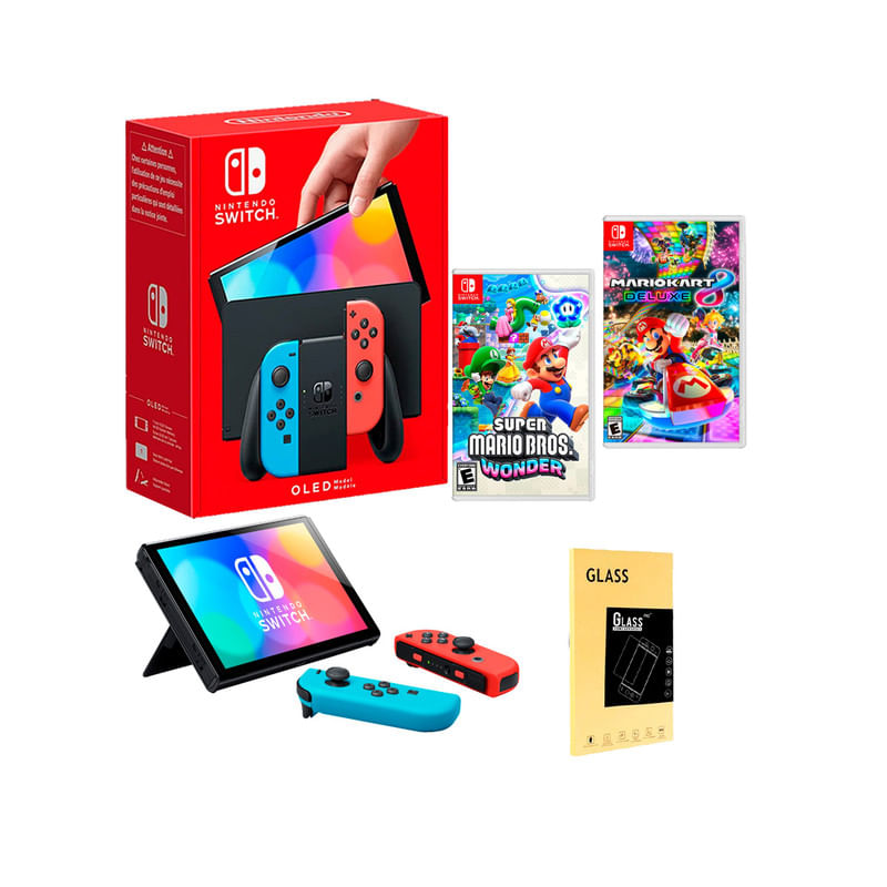 Consola-Nintendo-Switch-Oled-Neon---Mario-Wonder---Mario-Kart---Mica