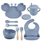 Set-plato-cangrejo-babero-cubiertos-y-vaso-azul-acero-para-bebe