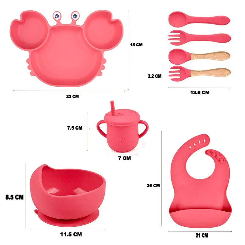 Set-plato-cangrejo-babero-cubiertos-y-vaso-azul-acero-para-bebe