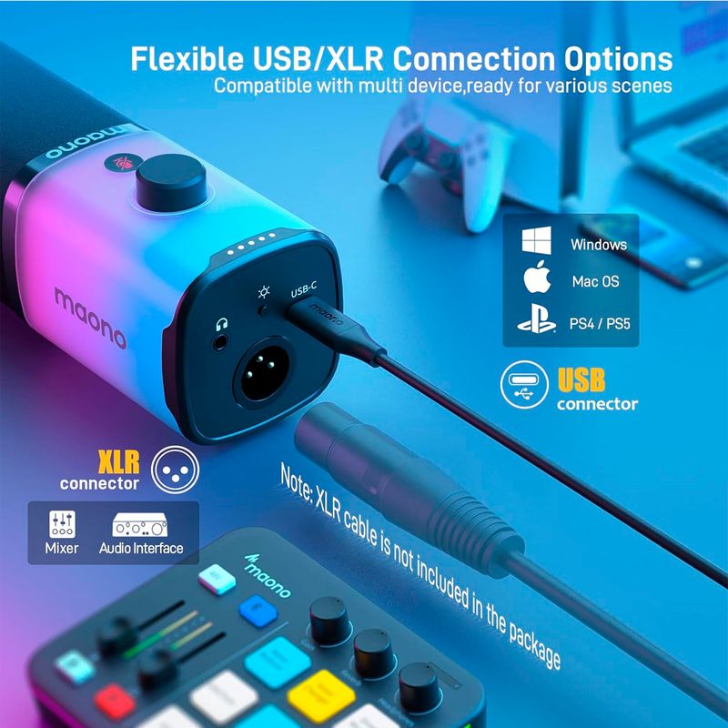 Microfono-Maono-PD100X-Dinamico-RGB-Streaming-USBXLR