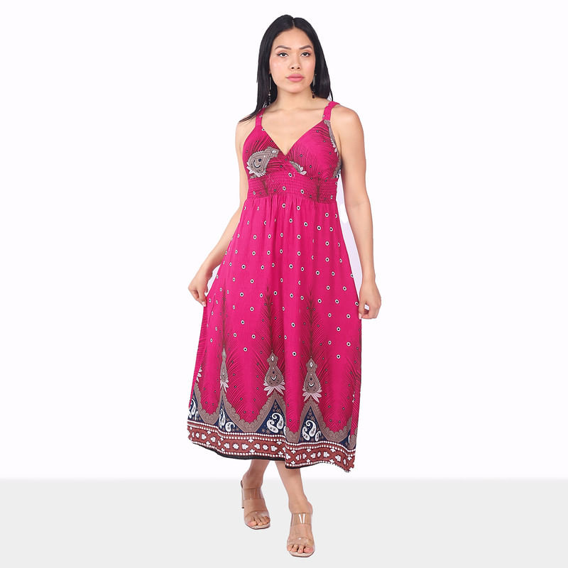 Vestido-Casual-de-Lino-para-Verano---Magenta-Talla-L